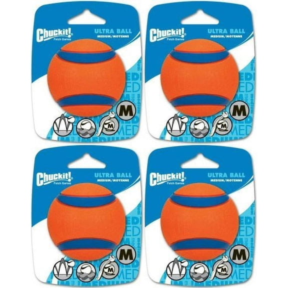Canine Hardware Chuckit Medium Ultra Balls Classic 2 Packages each Containing 2 Balls / 4 Balls Total