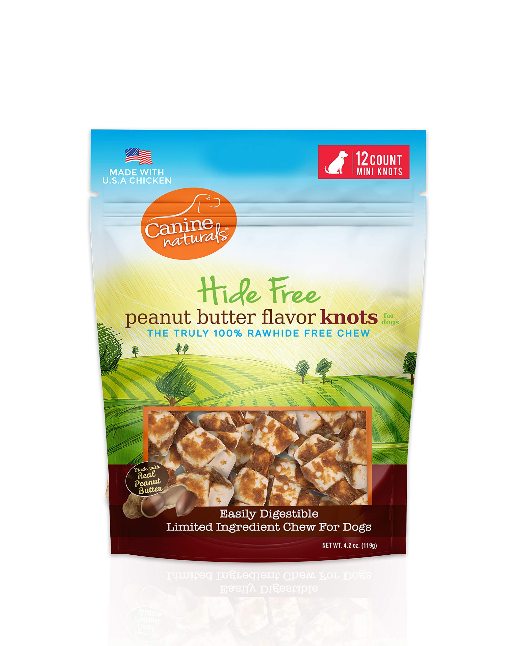 Canine Naturals Natural Peanut MMF7 Butter Chew, Mini Knot 12 Pack