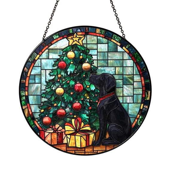 Canine Winter Scene Window Panel – Decorative Glass Art