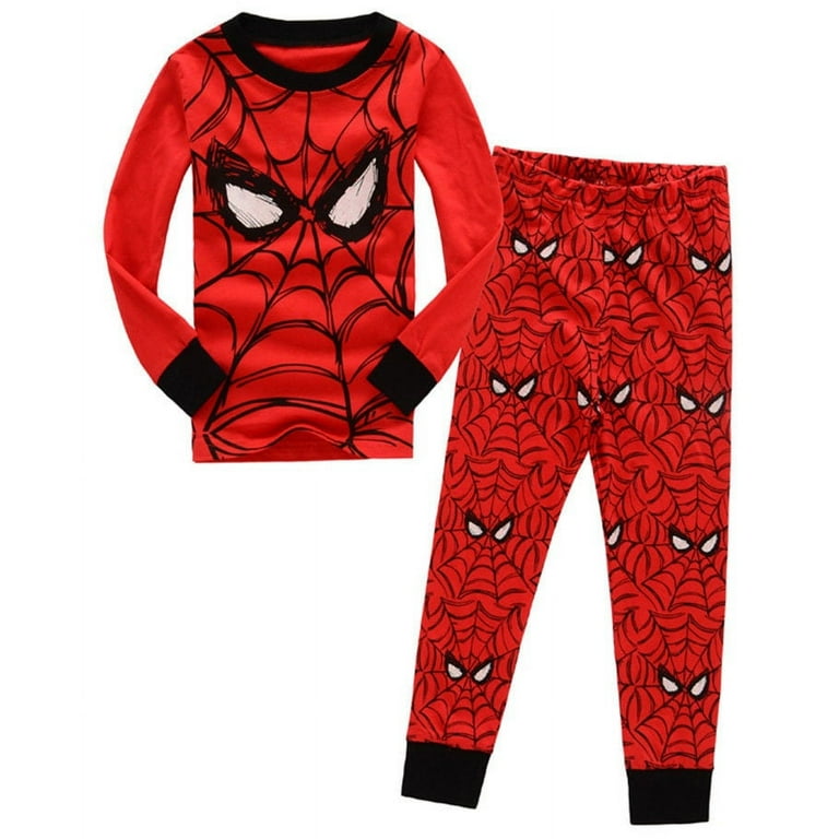 Canis 2pcs Boy Kids Long Sleeve Spiderman T shirt Pants Outfits Pajama Set Sleepwear in Red
