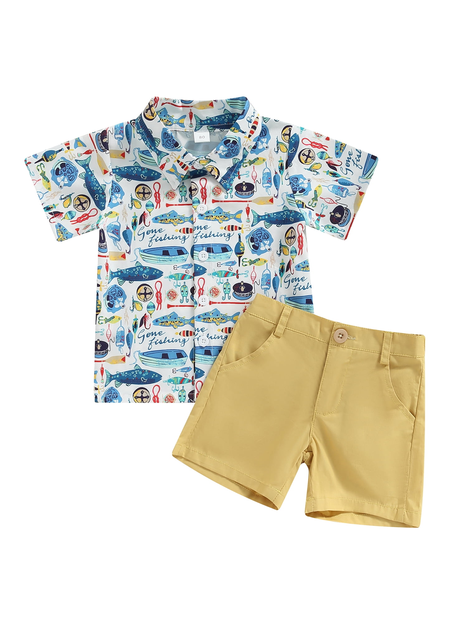 Canis Adorable Fish Print Button Shirt and Shorts Set for Toddler Boys in  Summer