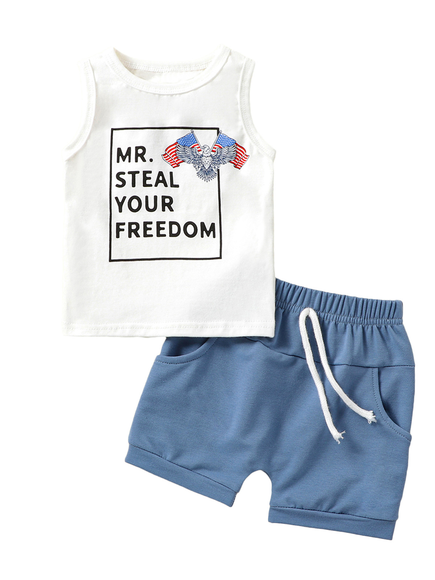 Canis Dress Your Little Boy in Eagle Print Tank Tops and Shorts for 4th