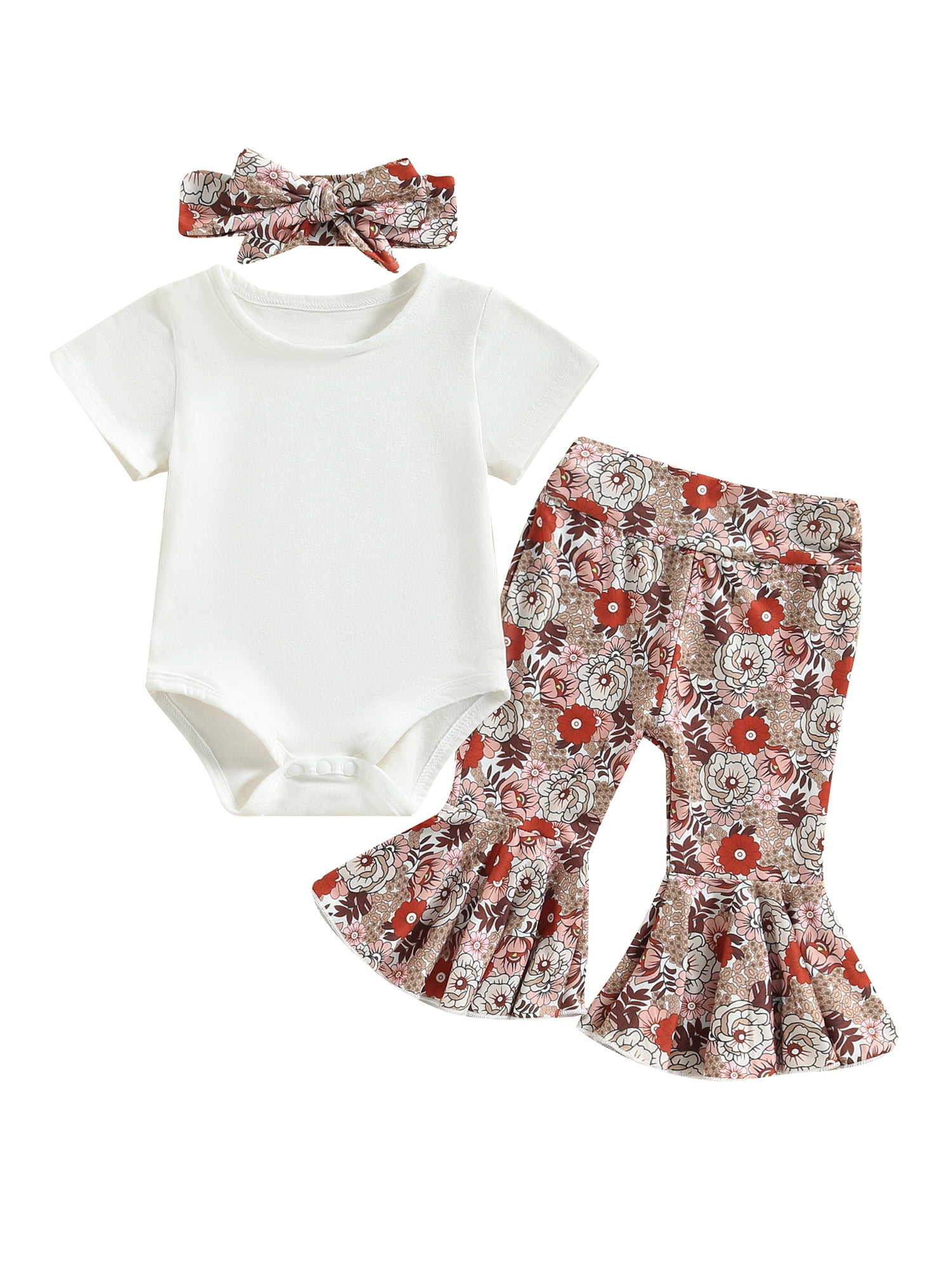 Canis Fashionable Baby Girls Pants Set with Romper, Flower Print Pants