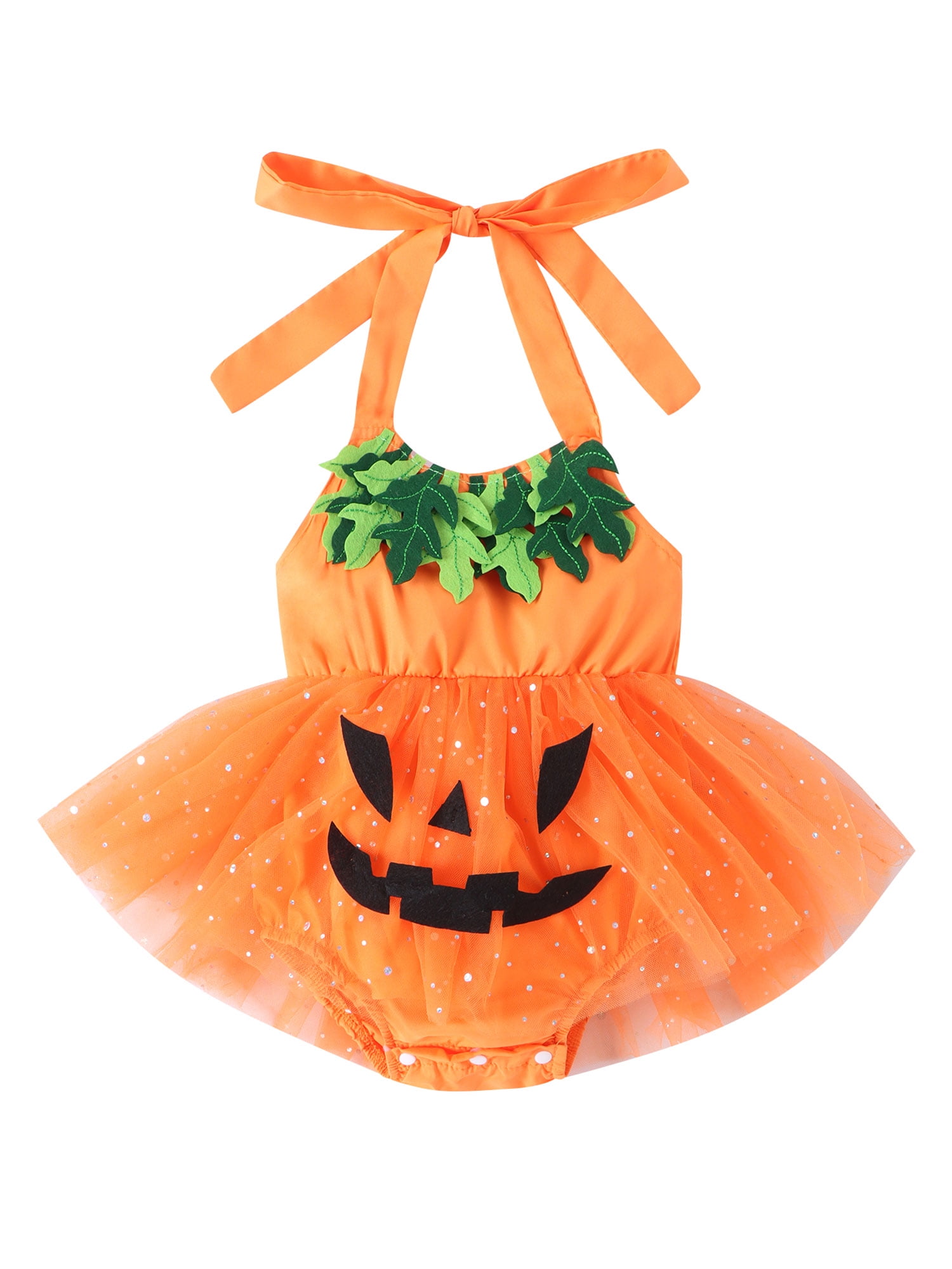 Canis Infant Baby Girls Halloween Costume Pumpkin Halter Jumpsuit