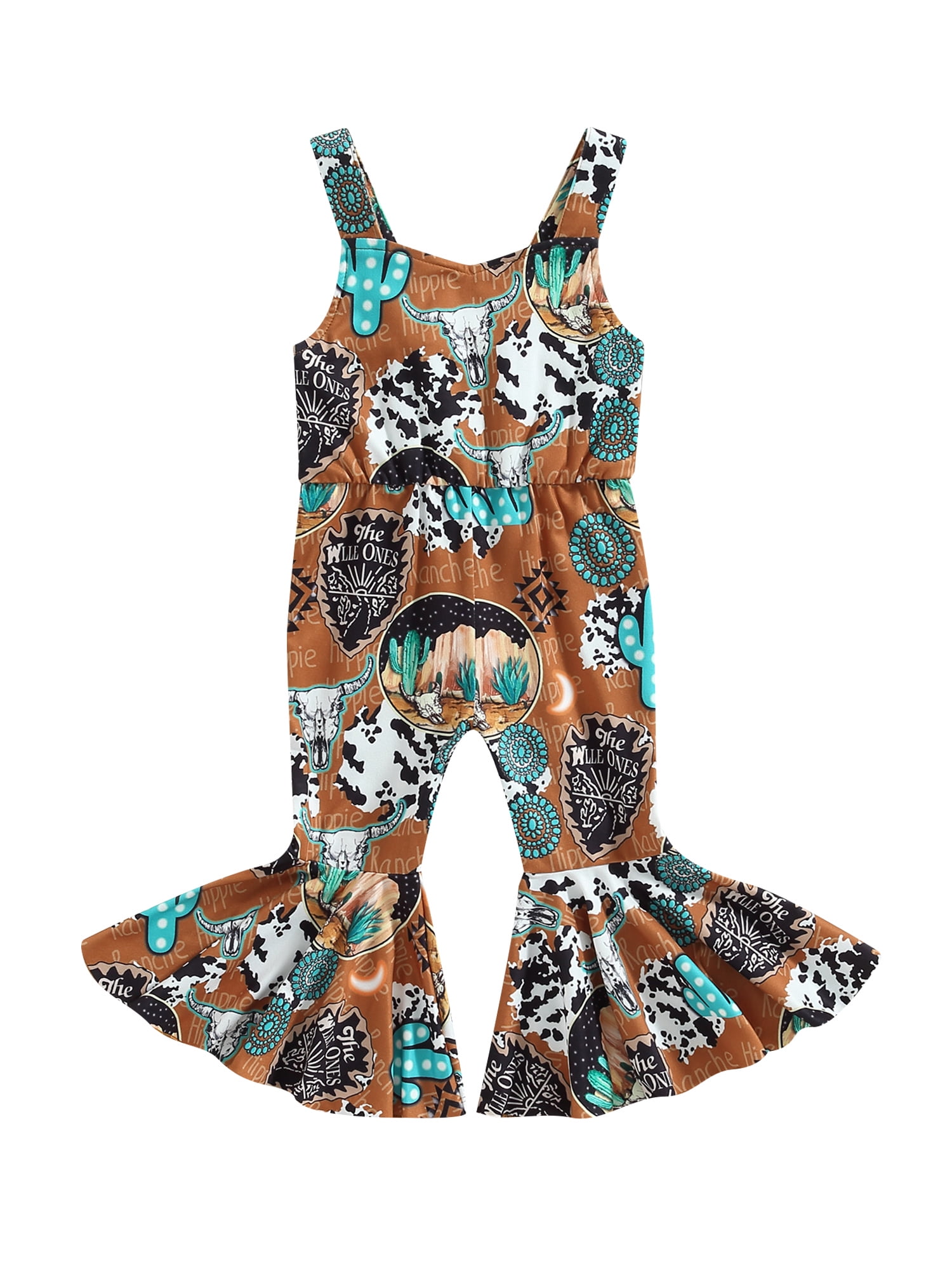 Canis Kid Girl Suspender Jumpsuit with Bullhead Cactus Print and Flared ...