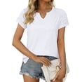 thumbnail image 1 of Canis Ladies' Short Sleeve V Neck Split Hem Tops in Solid Color for Summer, 1 of 5