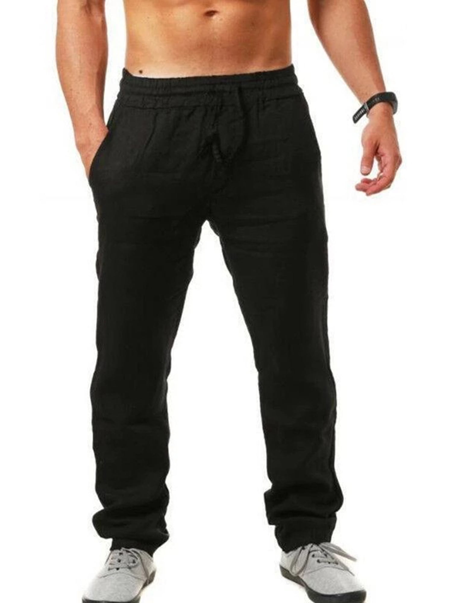 Canis Men’s Casual Pants Elastic Tie-Waist Loose Long Trousers ...