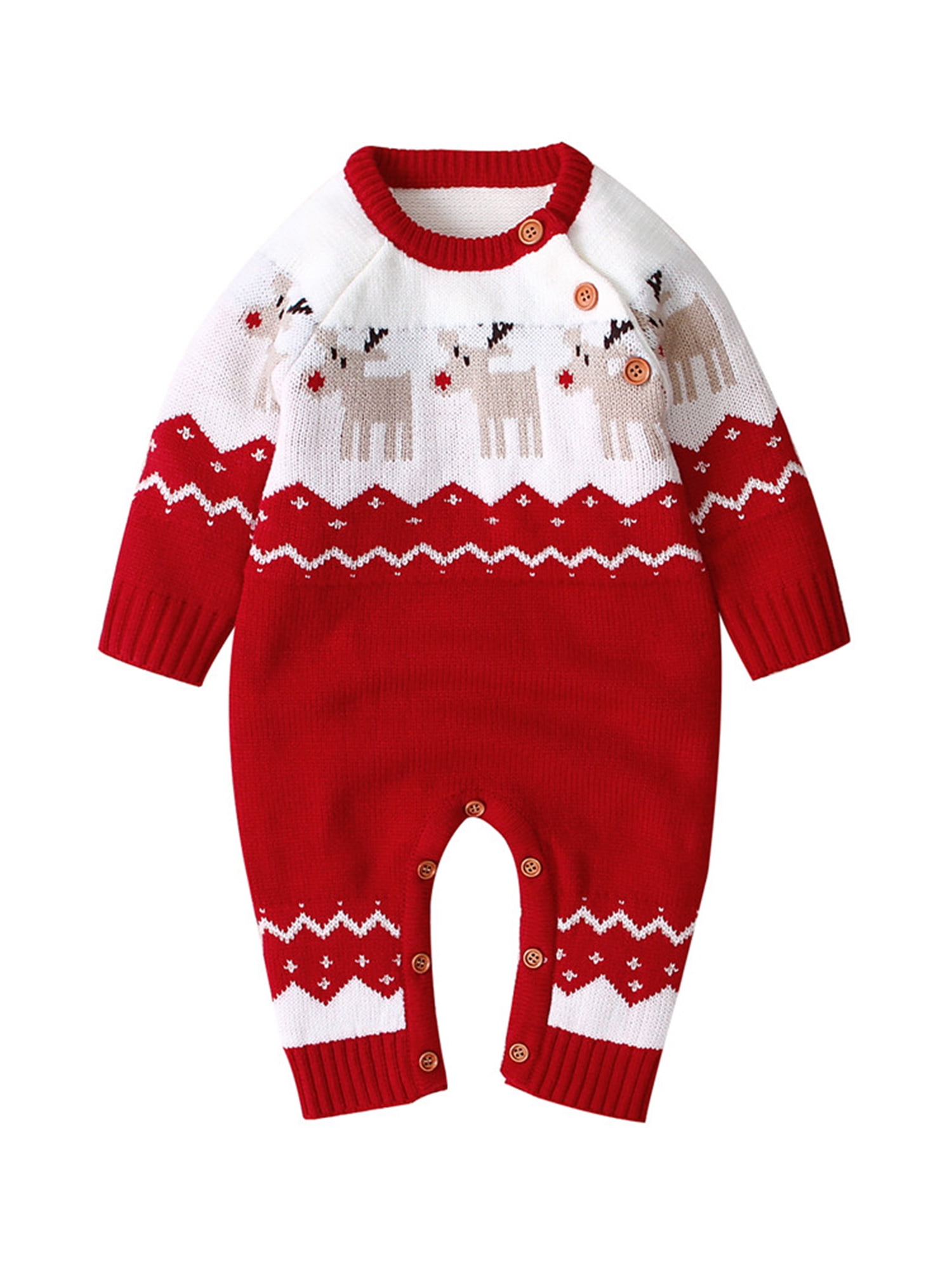Baby Mädchen Weihnachts Outfit - Langarm Strampler Mit Hirsch Motiv Und Rock