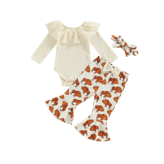 Canis Newborn Baby Girls Cotton Tops Romper Floral Pants 3Pcs Outfits Set Clothes