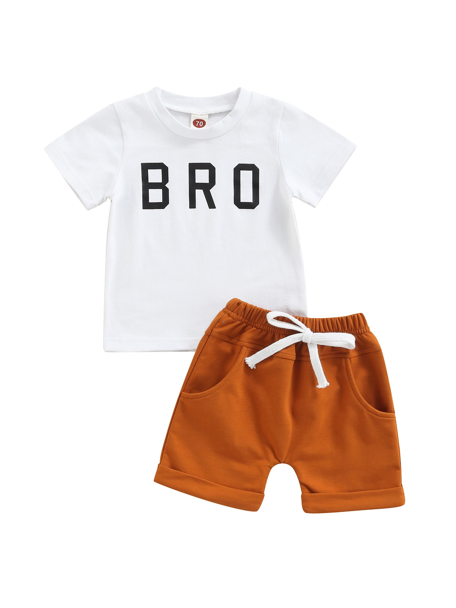 Canis Newborn Infant Baby Boy Shorts Set Short Sleeve Bro Print TShirt Top with Solid Color
