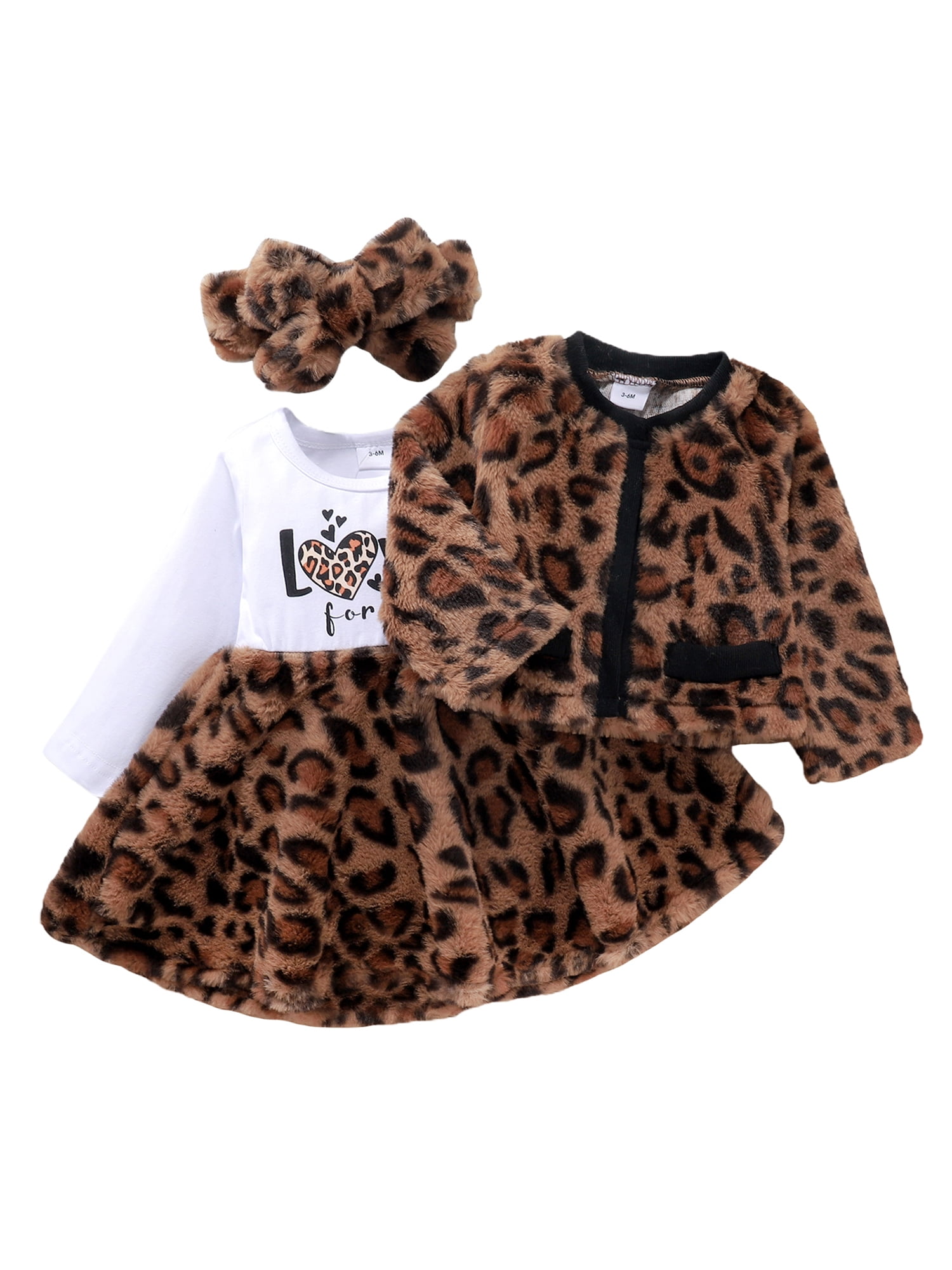 Canis Newborn Infant Baby Girl Clothes Long Sleeve Dress Leopard