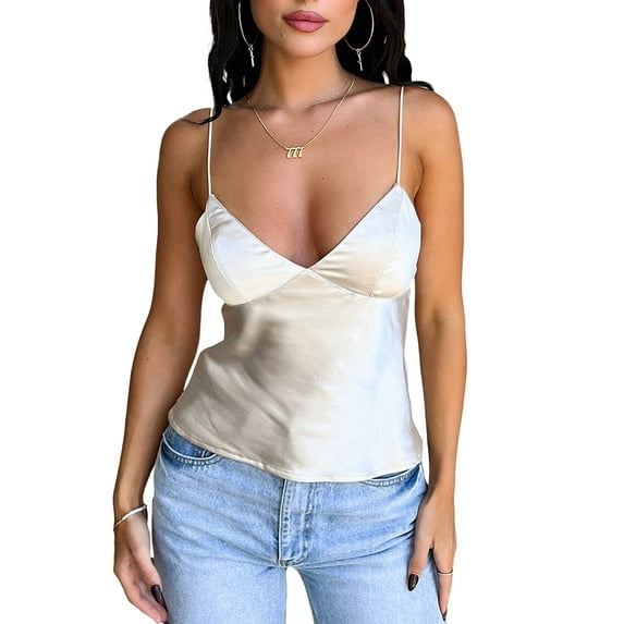 Canis Solid Color V Neck Sleeveless Crop Top for Women's Casual Street Fashion