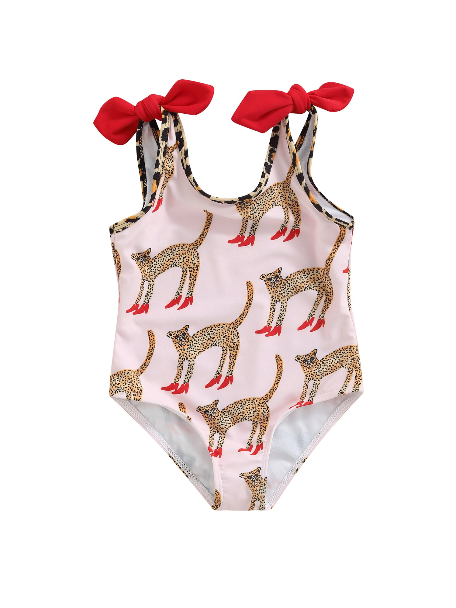 Canis Toddler Girls Cheetah Printed Swimwear OnePiece Bowknot