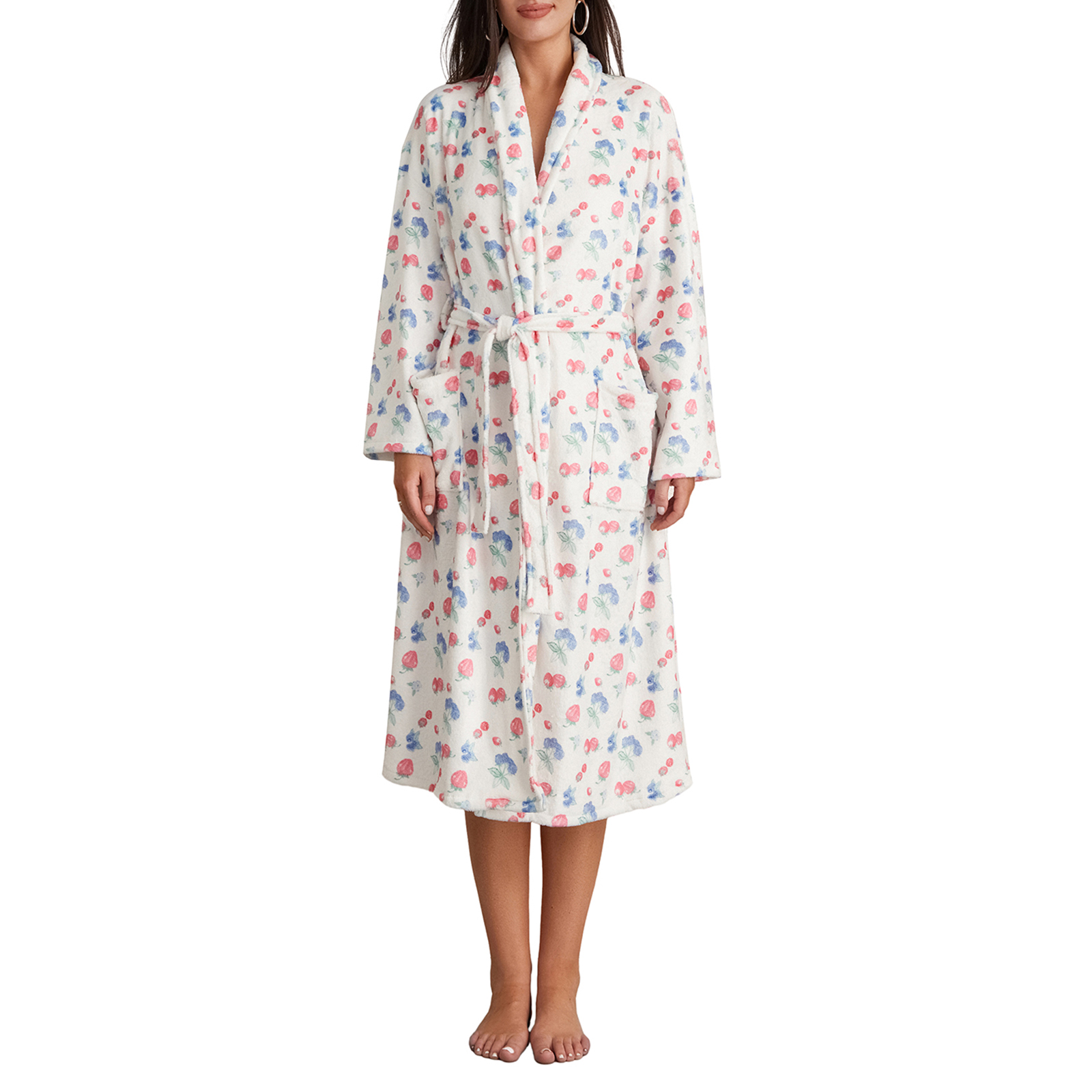 Canis Women Dressing Gown Flannel Robe Floral Print Shawl Collar ...