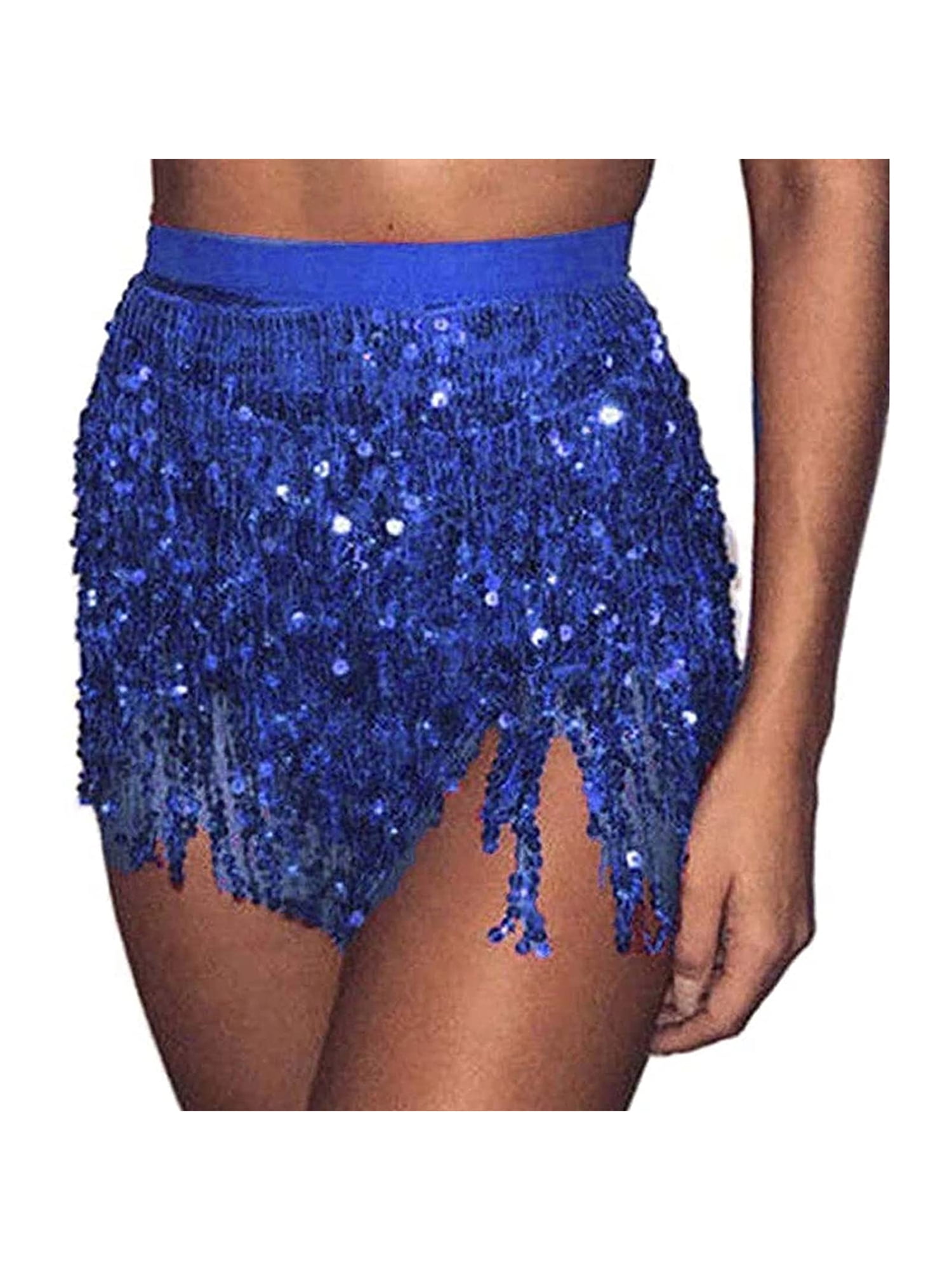 Canis Women Sequin Fringe Hawaiian Hula Grass Mini Skirt Belly Dance Performance Outfits Rave Party Clubwear