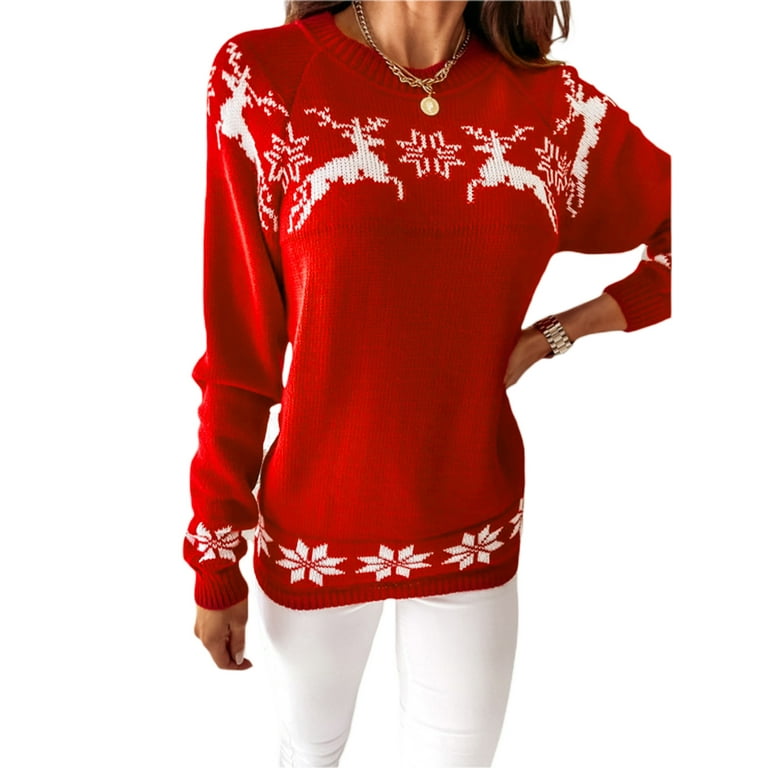 Snowflake Elk Printing Round Neck Long Sleeve Sweaters Snowflake Elk Printing Round Neck Long Sleeve Sweaters