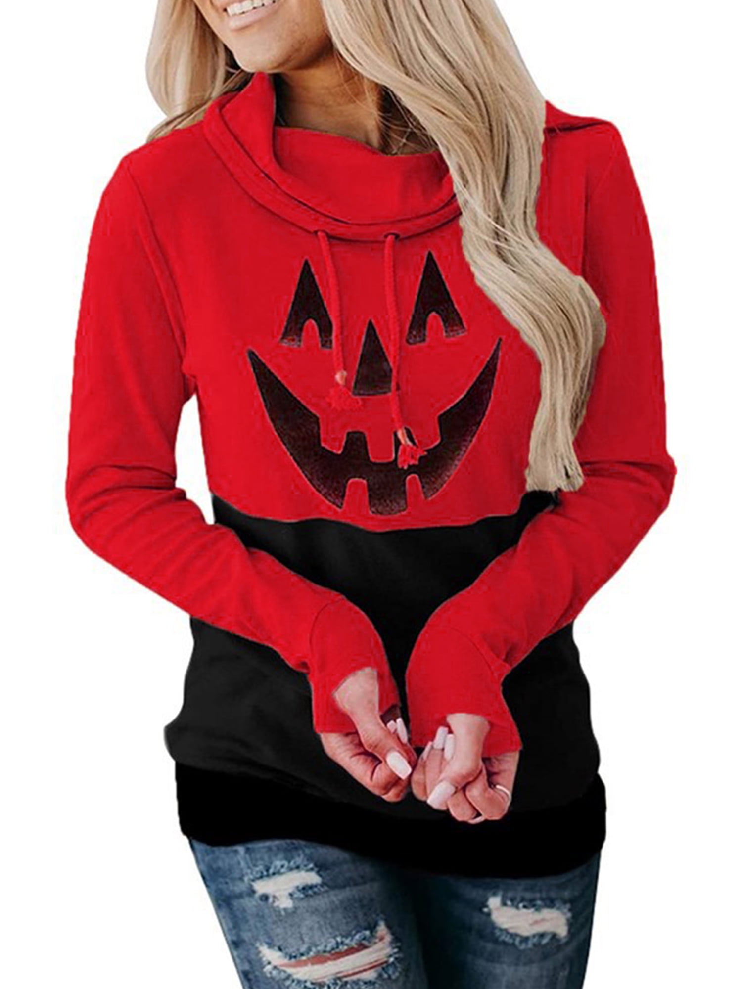 Canis Women's Halloween Hoodie Costume Party Hooded Pullover Pumpkin