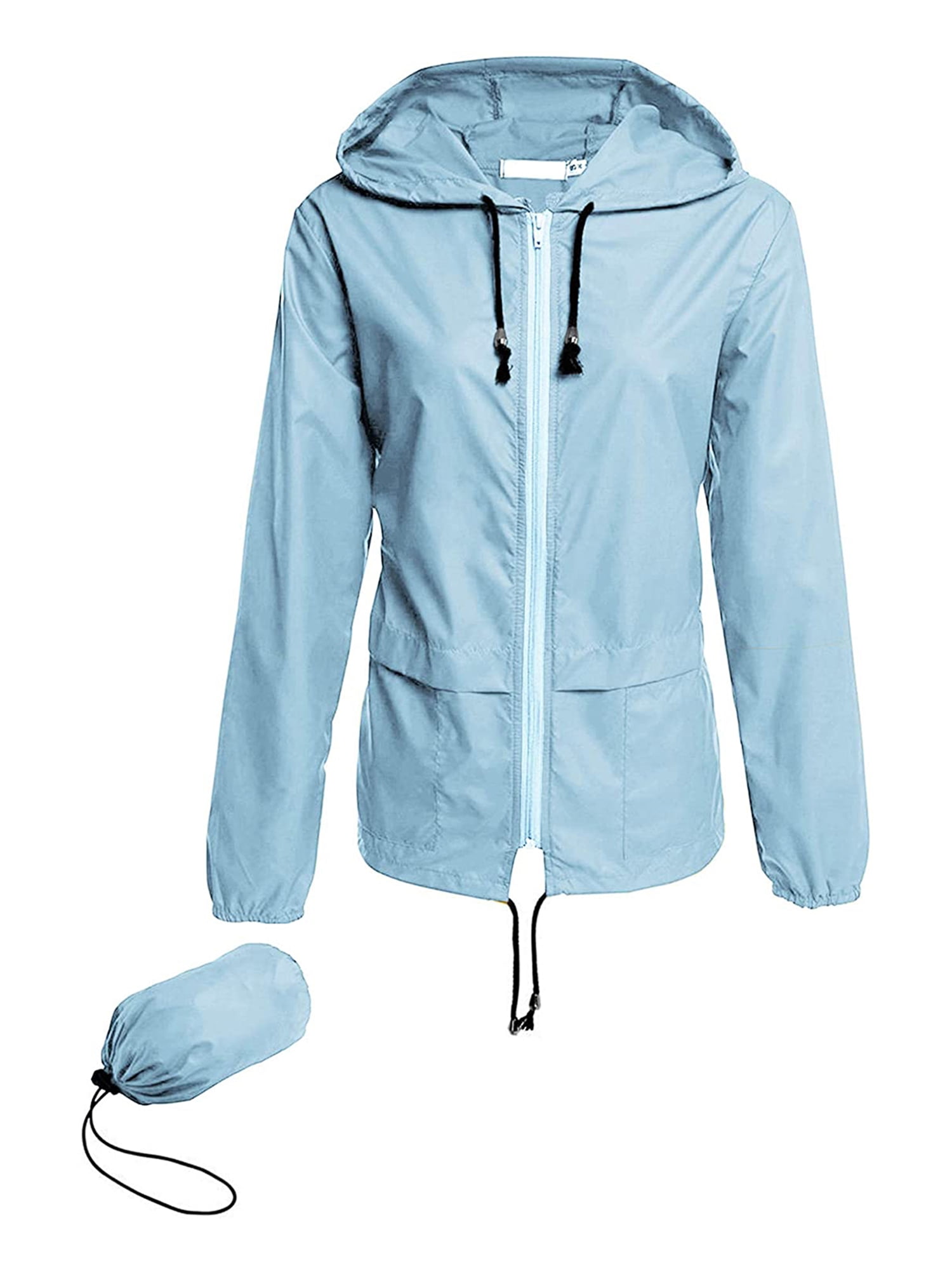 Raincoat for Women Waterproof with Hood Lightweight Blazer Jacket for  Running Packable Windbreaker with Drawstring 