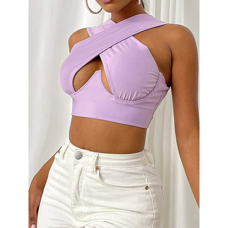 Canis Women's Sexy Backless Cropped Tank Tops Summer Sleeveless Blouse  Multicolor Strappy Slim Fit Cut Out Solid Color Basic Beach Vest Bandage  Shirt