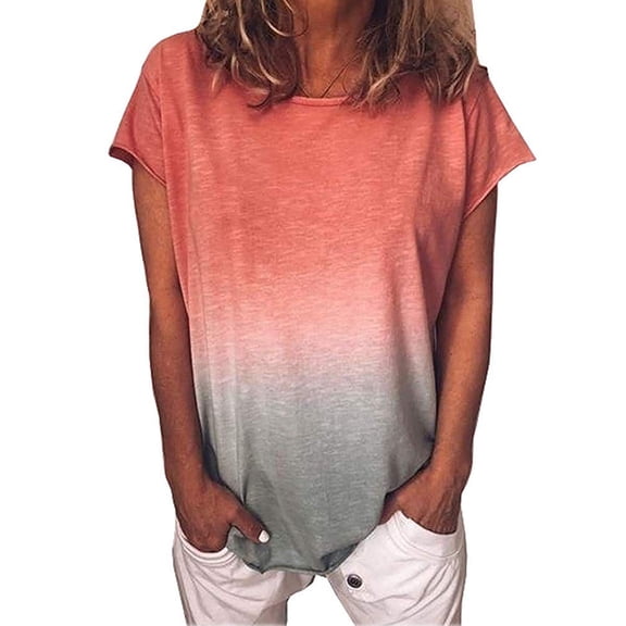 Canis Womens Summer Short Sleeve Gradient Plus Size Casual Beach T Shirt Tops Blouse