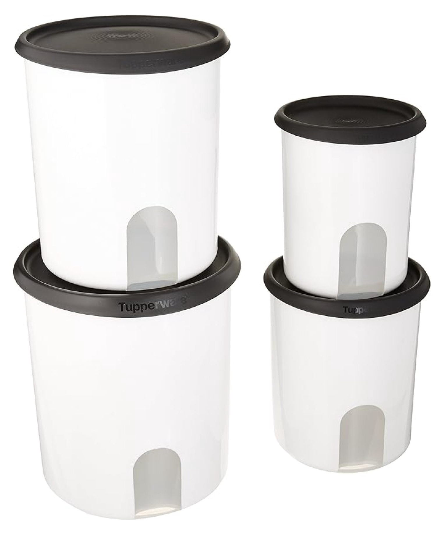 Canister Set 4-Piece, Black Airtight Food Storage Containers, Kitchen Canisters with Secure Seals, Coffee, Sugar, Flour, Tea, Pasta Organization, Modern Design