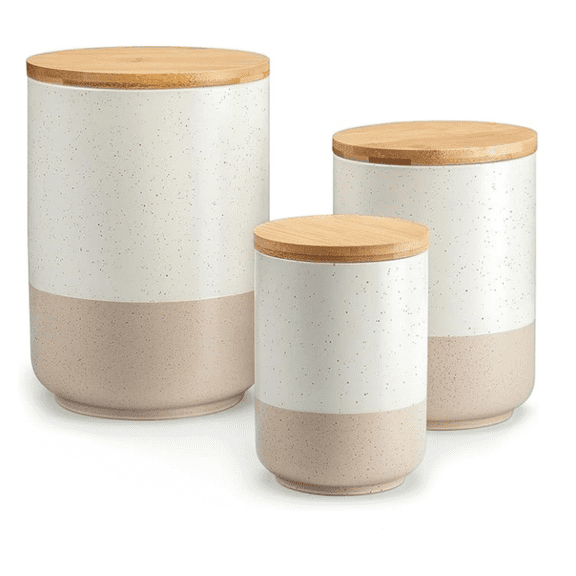 Canister Sets for Kitchen, Ceramic Kitchen Canisters for Countertop with Airtight Lids, Large Flour an Sugar Containers for Coffee, Tea, Spice (Set of 3)