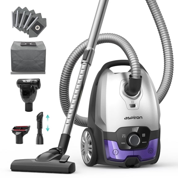 Canister Vacuum,1700W/45KPA Bagged Vacuum Cleaner, 5L Large Capacity,Auto Cord Rewind,HEPA Filter, Low Noise, 8M Cleaning Radius,Variable Power Control,Easy to Push,Hard Floor,Carpet,Car