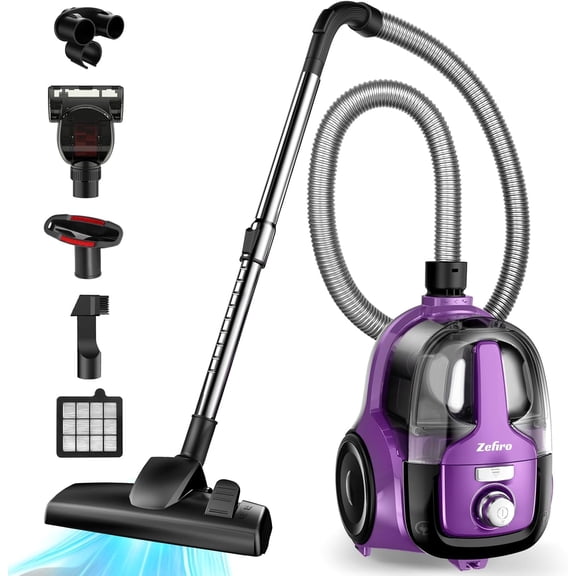 Canister Vacuum Cleaner, Bagless for Home, Powerful Suction, Auto Cord Rewind, HEPA Filter, Corded Hard Floors, Carpet, Pet Hair, Apartment/Rental Friendly(Violet)