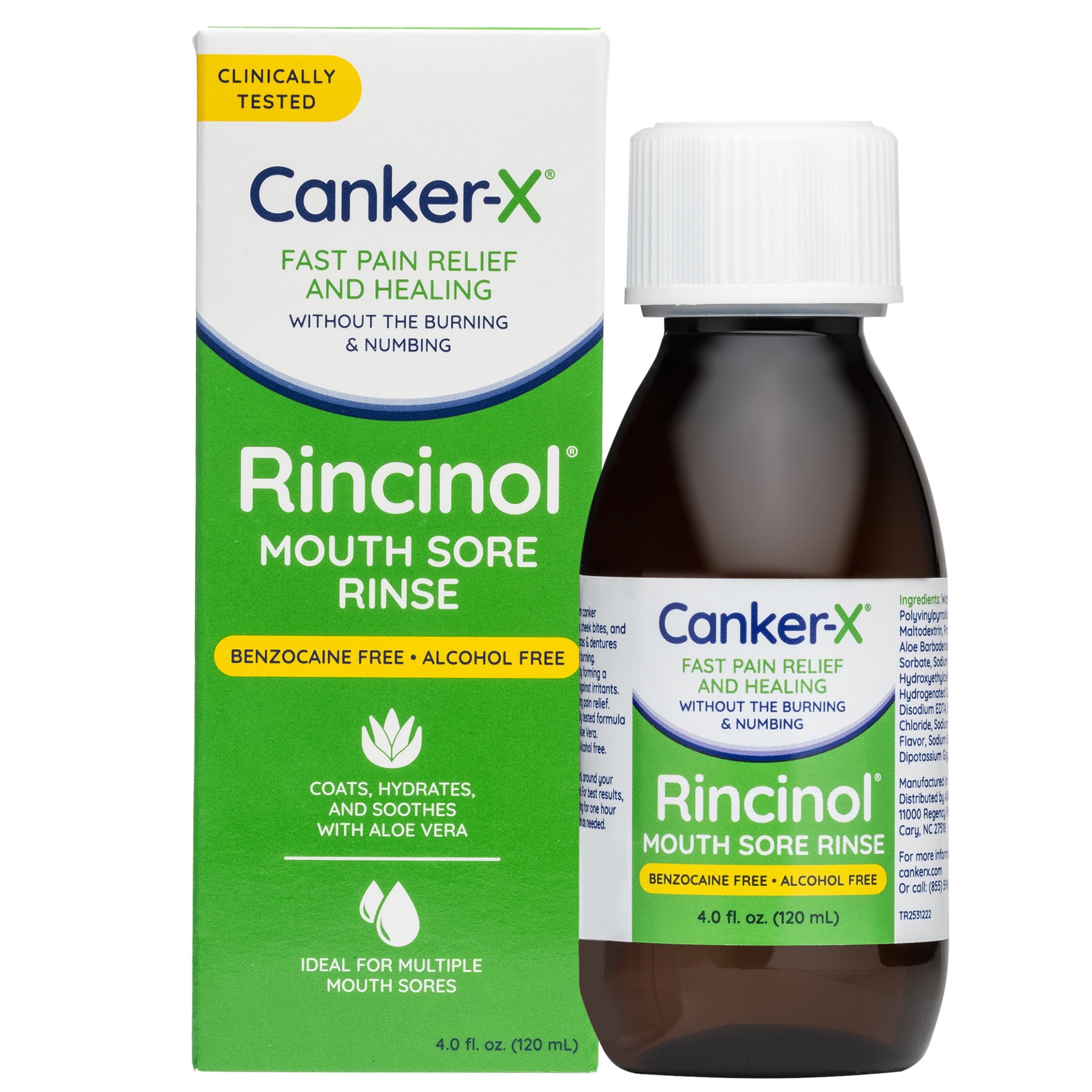 Canker-X Rincinol Oral Rinse Mouthwash, Quick Pain Relief from Canker Sores, Mouth Sores,  , 4.0 Fl. Oz. (120 mL)