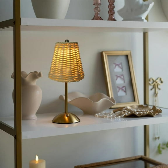 Cankypu 12X5Inch Rechargeable Rattan Table Lamp, Cordless Boho Wicker Desk Lamp 3-Way Dimmable Vintage Bamboo Nightstand Lamp with Touch Control for Farmhouse, Nursery, Bedroom