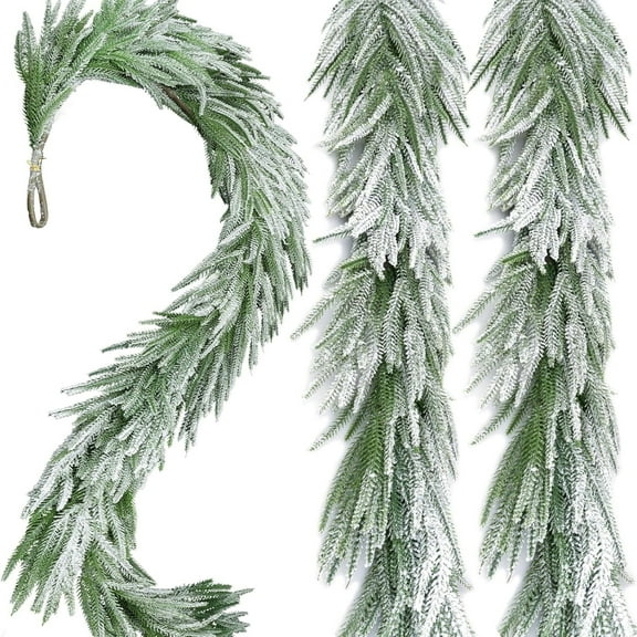 Cankypu 6ft Christmas Garlands Snow Flocked Norfolk Pine Garland Real Touch Artificial Faux Winter Pine Garland for Table, Mantle, Staires, Wall Holiday Indoor Outdoor Christmas Decorations
