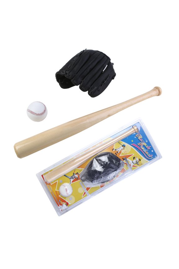 Baseball Balls Set Baseball Bat+Baseball+Baseball Gloves 24in Wood Baseball Bat 10.5in PVC Baseball Glove Baseball Kit for Youth Kids,Black