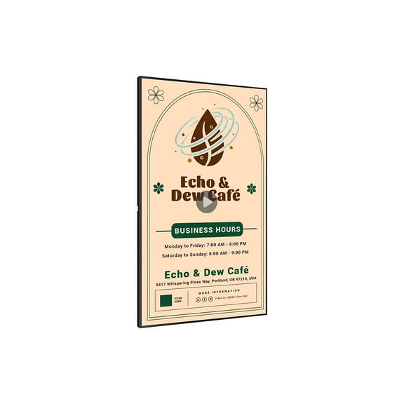 Canlariz 18.5-inch 2K FHD Black Wall-Mounted Digital Signage, 700 Nits High Brightness, 24/7 Commercial Information Display w/ Free CMS for Small Retails, Cafes & Clinics