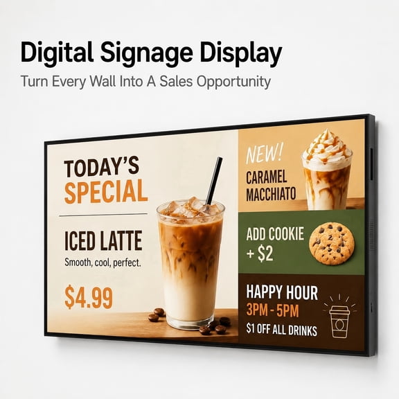 Canlarriz 32" Digital Signage Display, 4K UHD Wall Mounted Advertising Screen, 1000 Nits, Free CMS, Plug & Play Digital Menu Board for Restaurants, Cafes, Bakeries & Retail