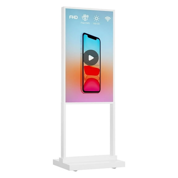 Canlarriz 43-inch Dual Pole Digital Signage Touch Kiosk, 700 Nits High Brightness, Commercial Display, Multi-Zone Retail Advertising Screen, Perfect for retail,cafes,restaurants,malls,banks.