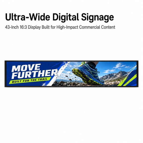 Canlarriz 43“ Ultra Wide Digital Signage Display, Commercial Advertising Screen with Cloud CMS, Split Screen, USB Playback, Wall Mounted Retail Display for Stores, Restaurants, Cafes and Businesses