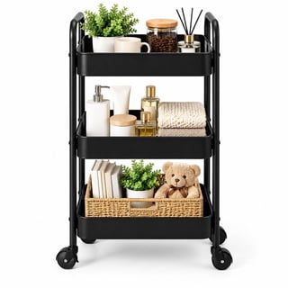 Canming 3-Tier Upgraded Carbon Steel Black Storage Cart with Wheels Multi-Functional Rolling Cart
