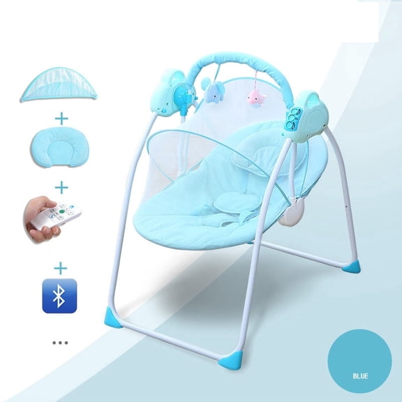 Canming Baby Swing with Bluetooth Remote, Multifunctional Infant Cradle, Reinforced Steel Frame, Peach Skin Soft Fabric, All Seasons, Blue