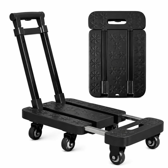 Canming Folding Hand Truck, Heavy Duty Platform Dolly, Portable 6 Wheels Collapsible Luggage Cart for Moving, Warehouse, Travel, Black
