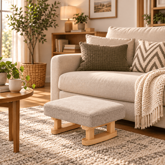 Canming Foot Stool Ottoman with Wood Legs - Gray Fabric Cushion, 16‘’x11.8‘’x7‘’, Nordic Minimalist Design, Comfortable and Durable Home Footrest