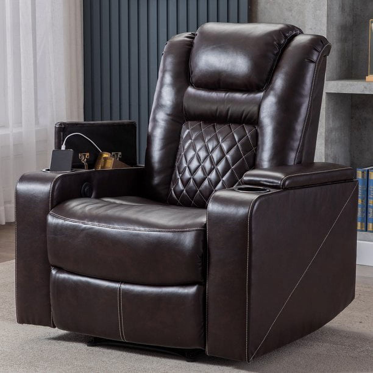 Canmov Electric Power Recliner Chair with Cup Holder, Faux Leather Home ...