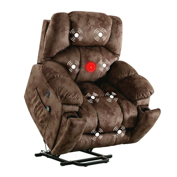 Canmov Overstuffed Massage Recliner Chairs with Heat and Vibration,Elderly Sofa Home for Living Room Bedroom,Brown