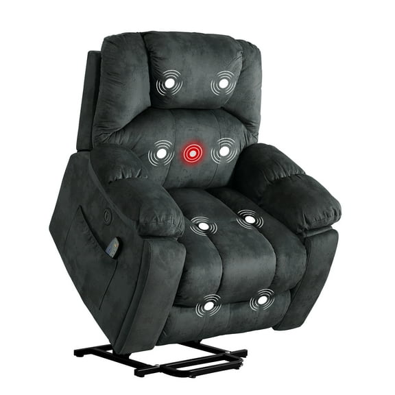Canmov Overstuffed Massage Recliner Chairs with Heat and Vibration, Elderly Sofa Home for Living Room Bedroom, Dark Gray