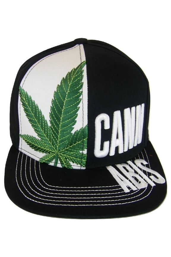 Cannabis 2-Tone Split Text Adjustable Snapback Baseball Cap (Black)