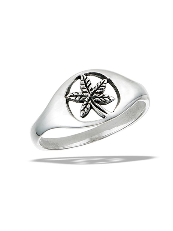 Cannabis Leaf Marijuana Pot Grass Hemp Ring .925 Sterling Silver Band Jewelry Female Male Size 7