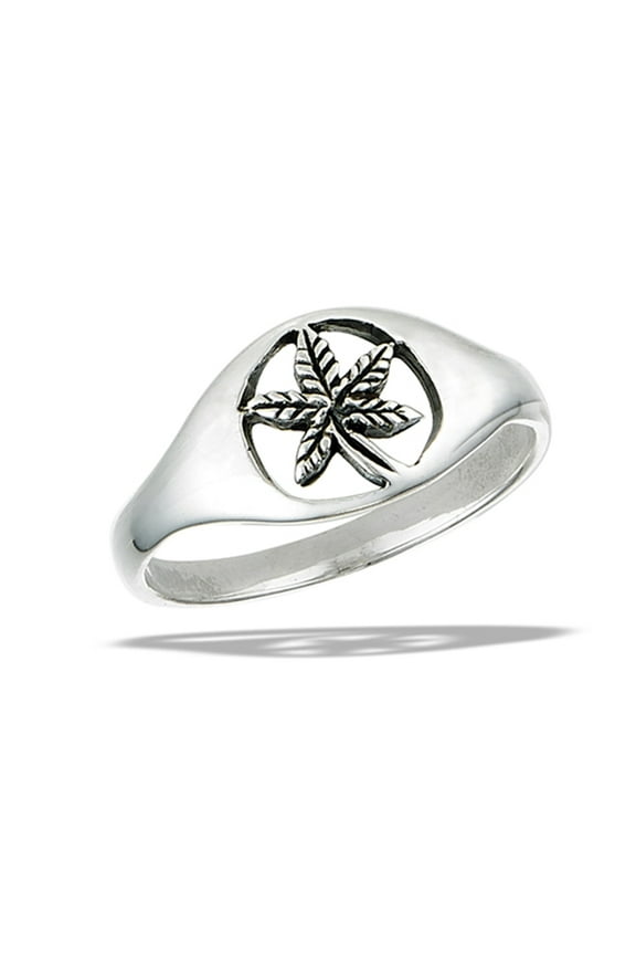 Cannabis Leaf Marijuana Pot Grass Hemp Ring .925 Sterling Silver Band Jewelry Female Male Size 7