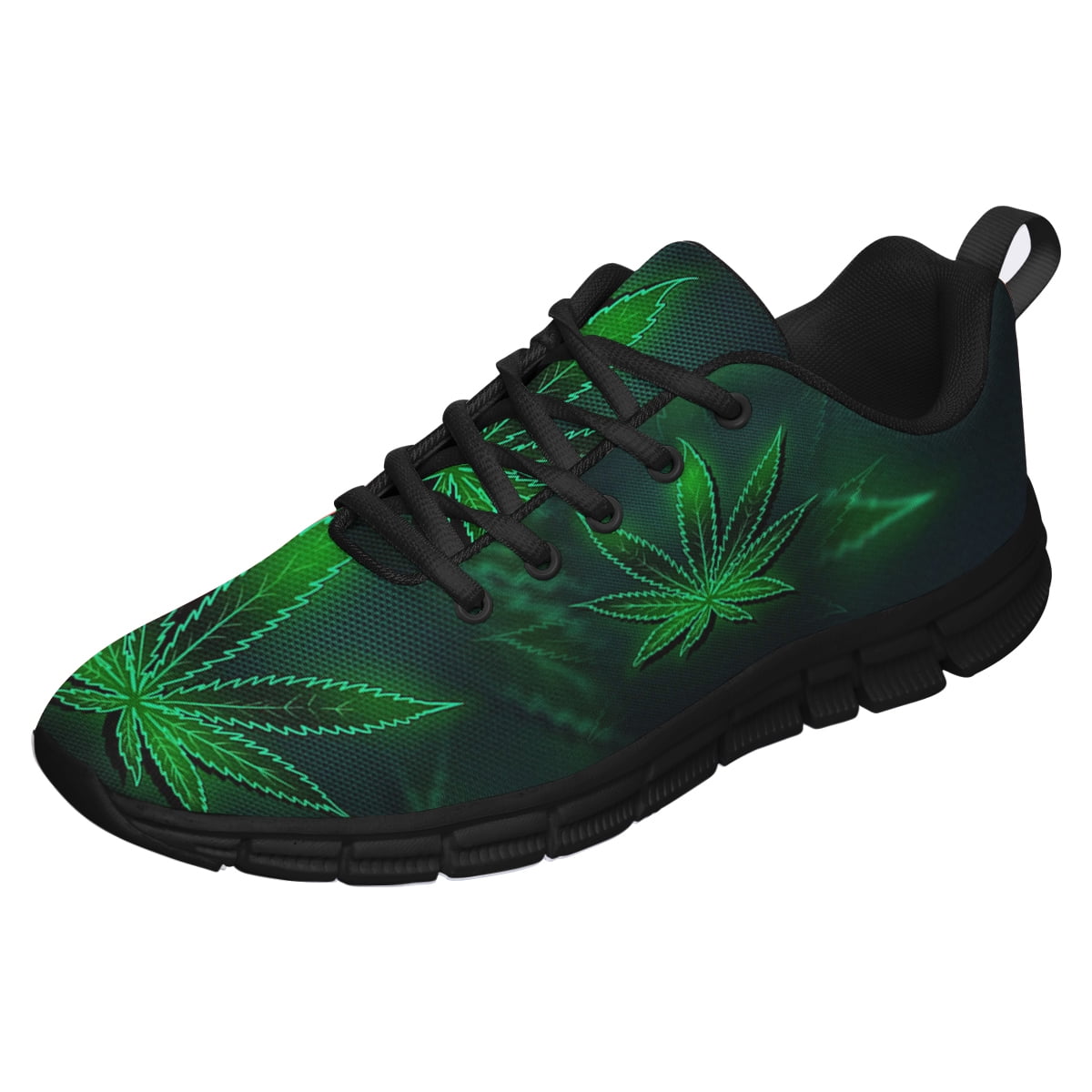 Cannabis Leaf Shoes for Men Women Running Sneakers Breathable Casual Sport Tennis Shoes Gift for Him Her Black Size 13