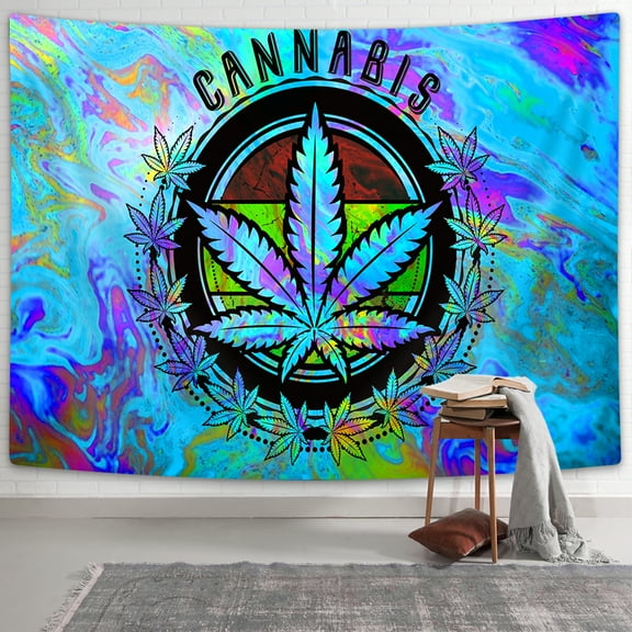 Cannabis Leaf Tapestry Wall Hanging, Trippy Cannabis Weed Leaf Tapestry Wall Decor, Psychedelic Tapestry Colorful Cool Tapestries for Meditation Bedroom Living Room Dorm