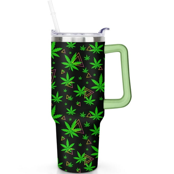 Cannabis Leaves 40oz Travel Tumbler Stainless Steel Vacuum Insulated Mug with Handle Flip Straw Lid Leak Proof Cup Gift for Him Her Travel Tumbler Must Have