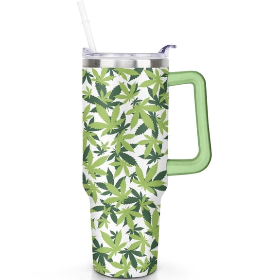 Cannabis Leaves 40oz Tumbler, Spill Proof Lid Handle 40 oz Cannabis Leaves Theme Tumbler, Straw Double Insulated Cannabis Leaves Lover Gifts Travel Accessories Must Have